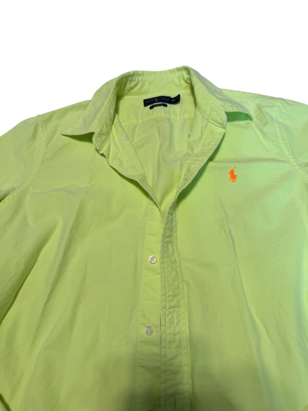 Ralph Lauren Neon Yellow-Green Custom Fit Button Down Shirt Women's Size XL - Picture 8 of 16